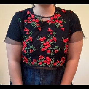Sheer red floral top